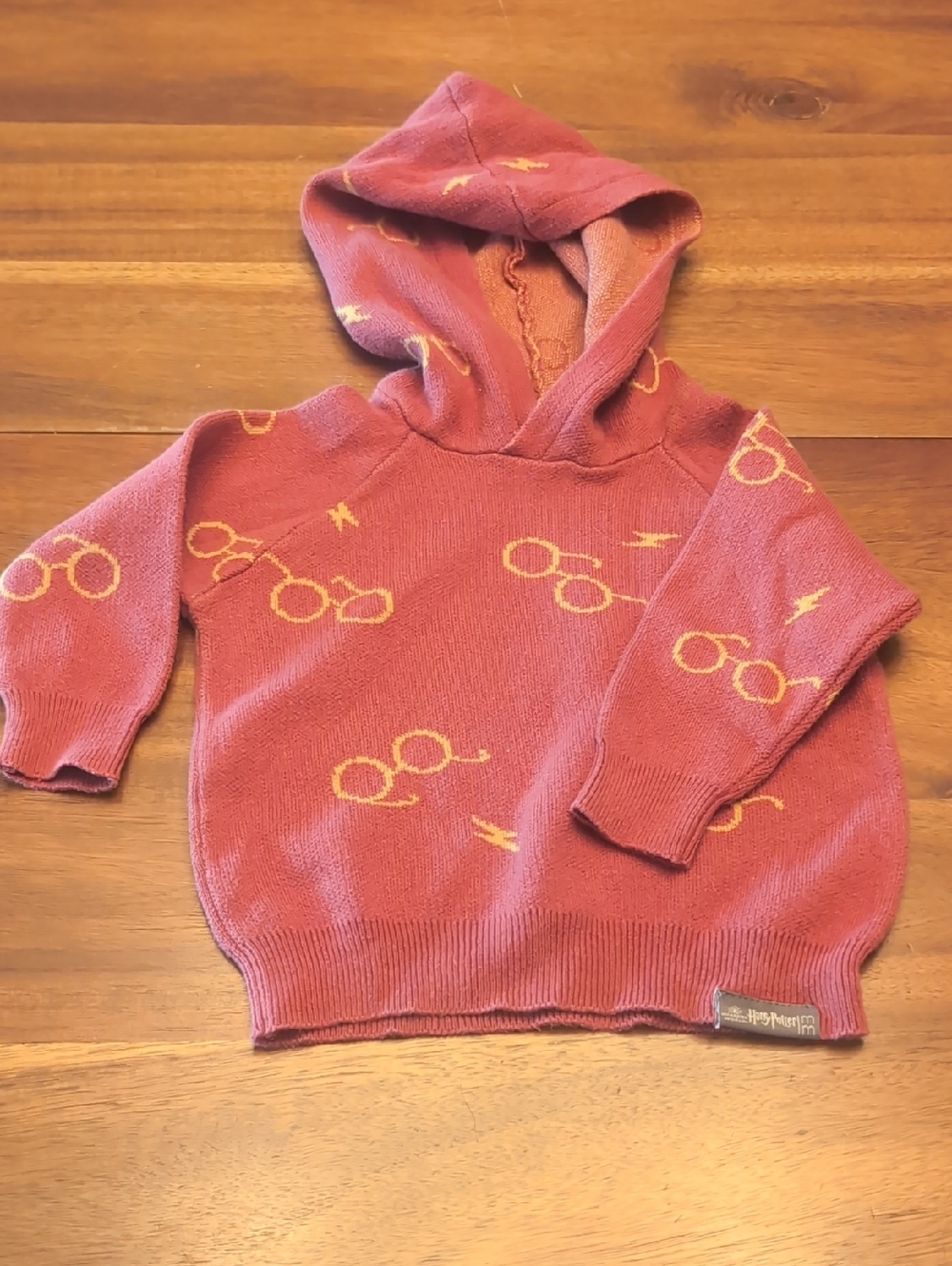 Harry Potter Kids Hooded Sweater with Yellow Glasses Motif - Gryffindor Red
